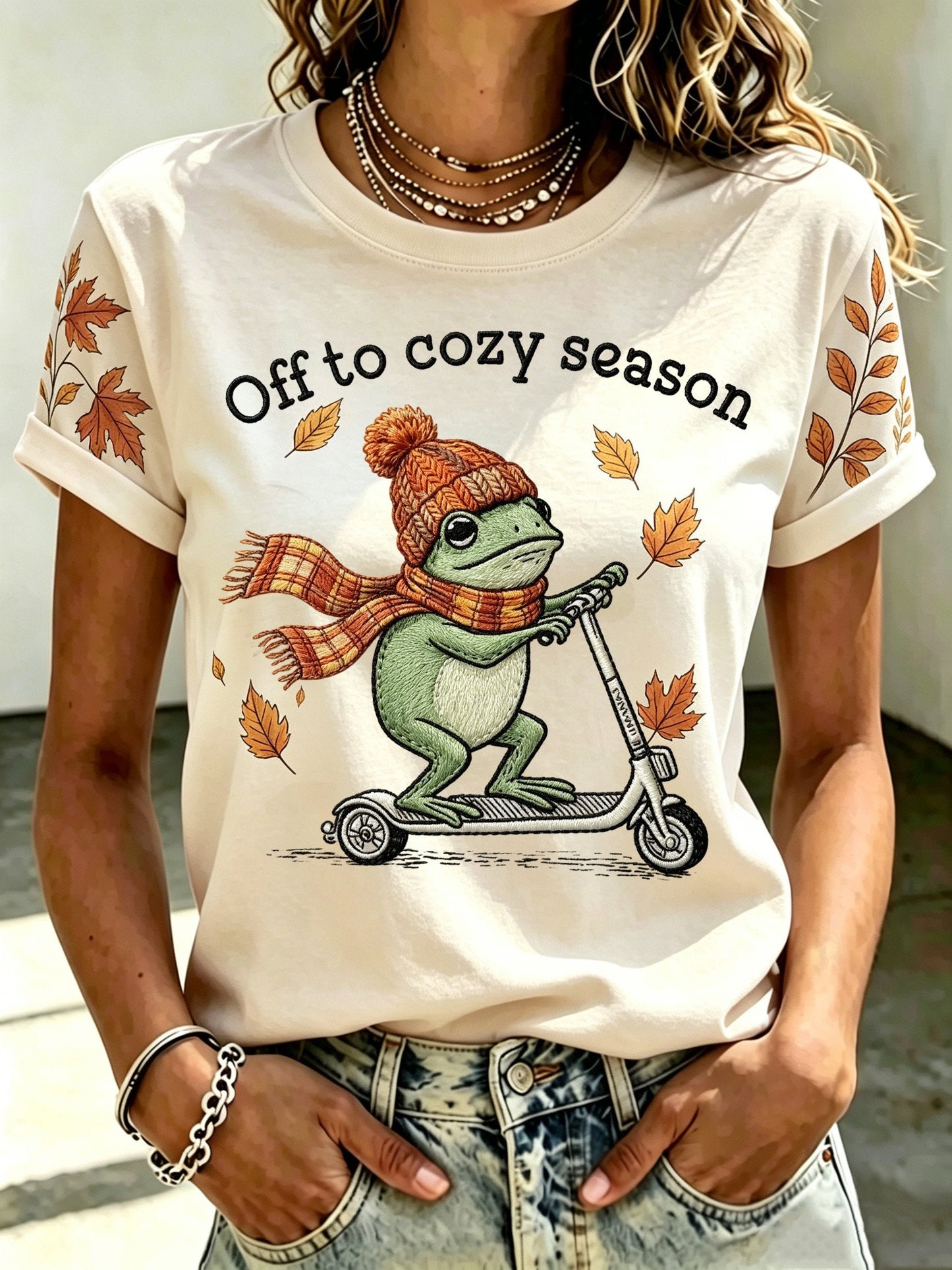 Women's Casual Crew-Neck Top with Cute Cat Print