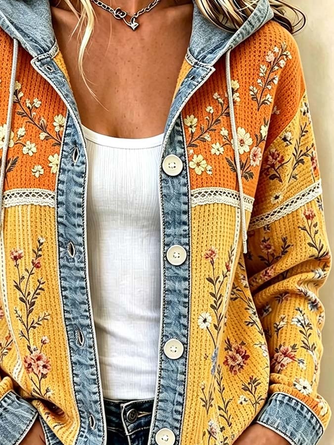 Women'S Casual Printed Hooded Jacket