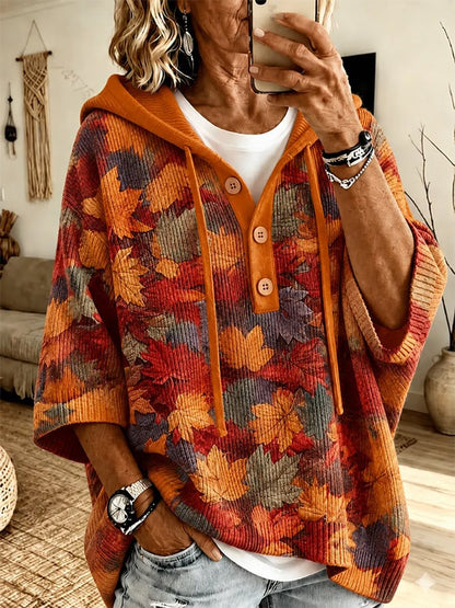 Women's Autumn Plaid Print Ribbed Hoodie