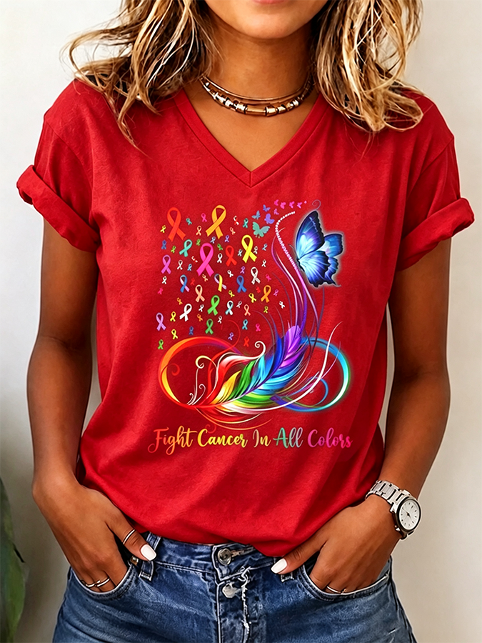 Women's All Cancer Awareness Printed Casual T-shirt