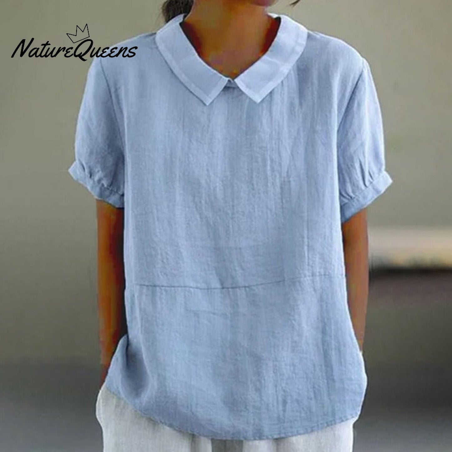 Blue Plain Short Sleeve Round Neck Top