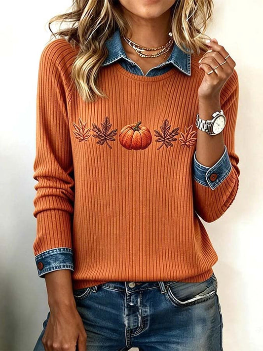 Women'S Casual Pumpkin Print Autumn Top