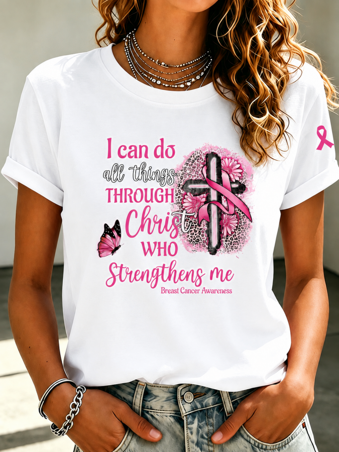 Women'S Pink Art Printed Casual T-Shirt