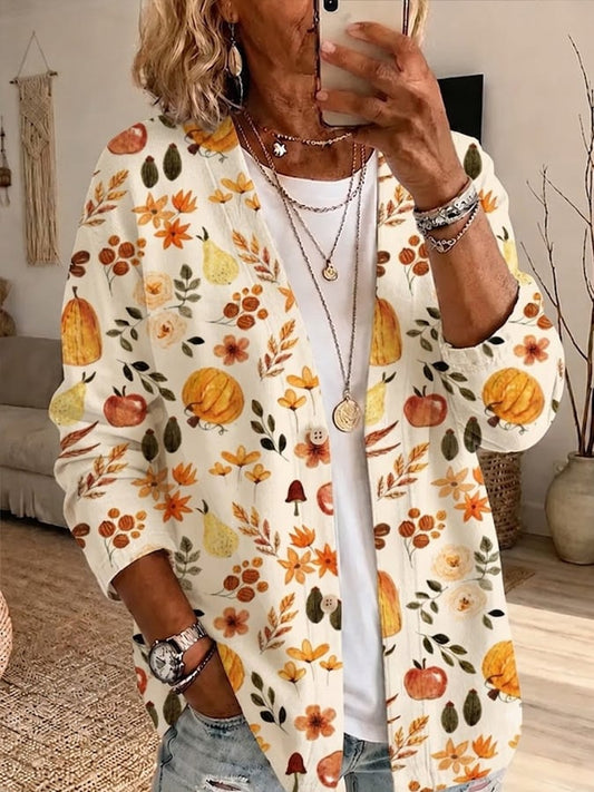 Women's Autumn Pumpkin Print Cardigan