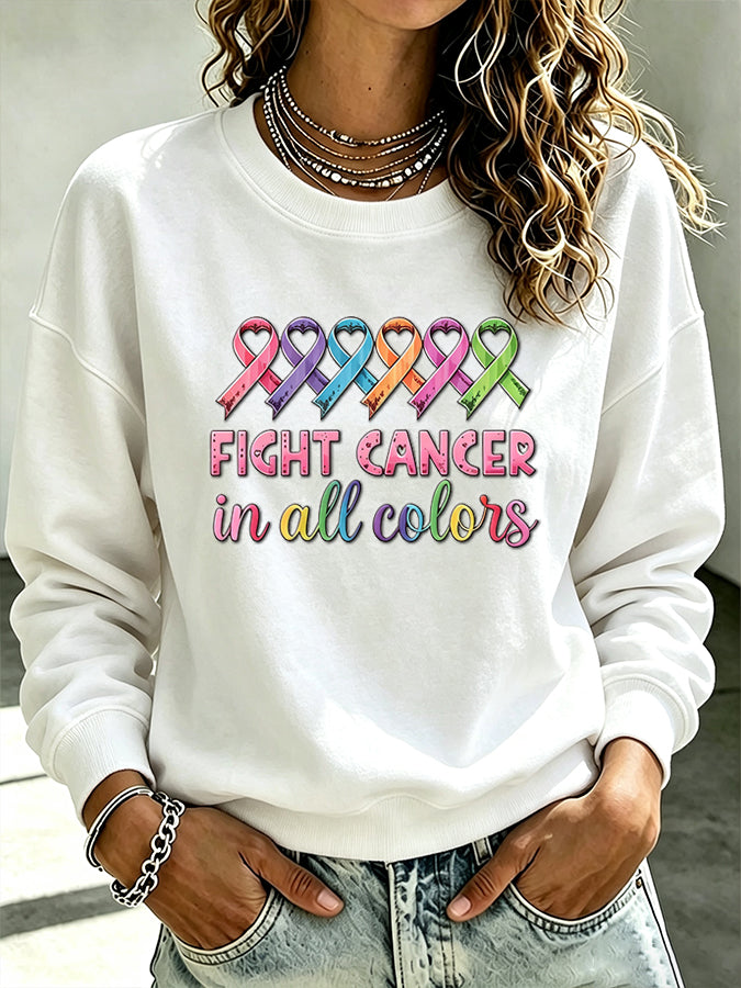 Women's Casual Cancer Promotion Month Multi Color Round Neck Top