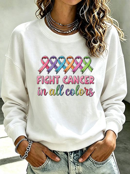 Women's Casual Cancer Promotion Month Multi Color Round Neck Top