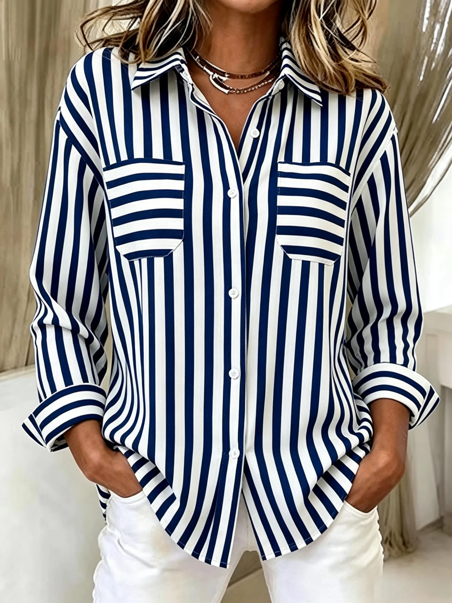 Women's Casual Striped Long Sleeved Shirt