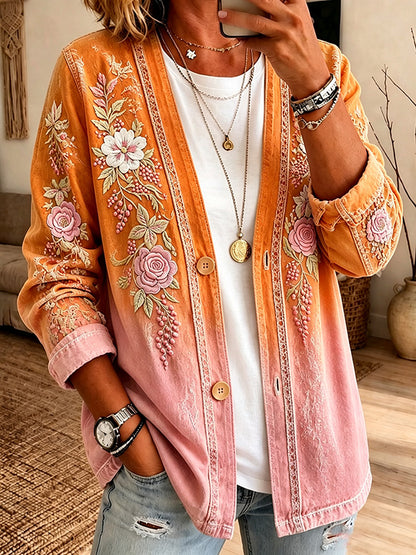 Women'S Casual Pink gradient Cardigan Top
