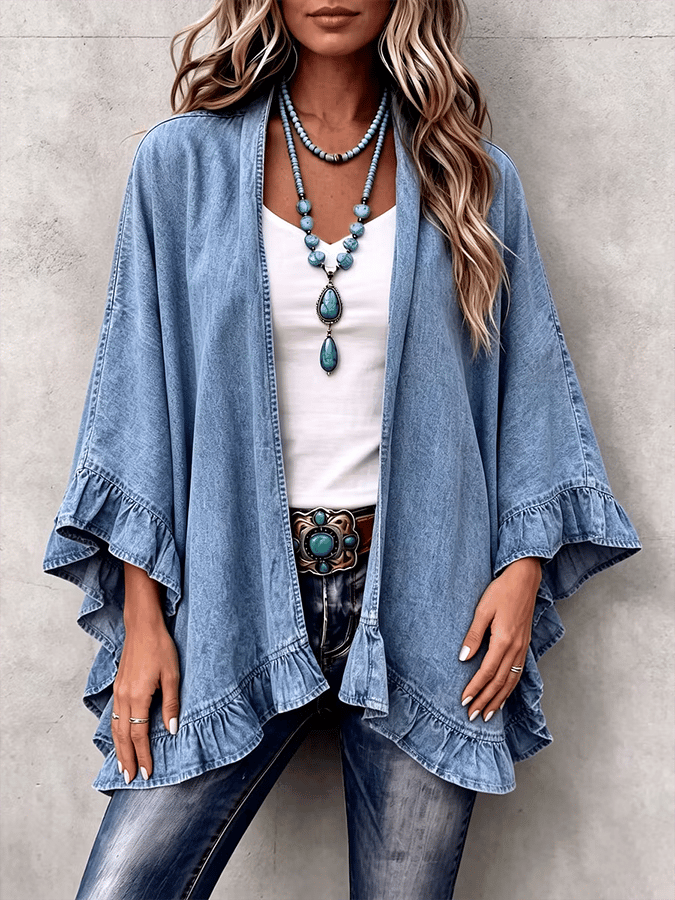Women'S Casual Ruffled Denim Jacket