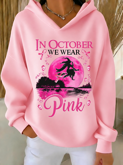 Women'S Pink Moon Witch Breast Cancer Awareness Gradient Hoodie