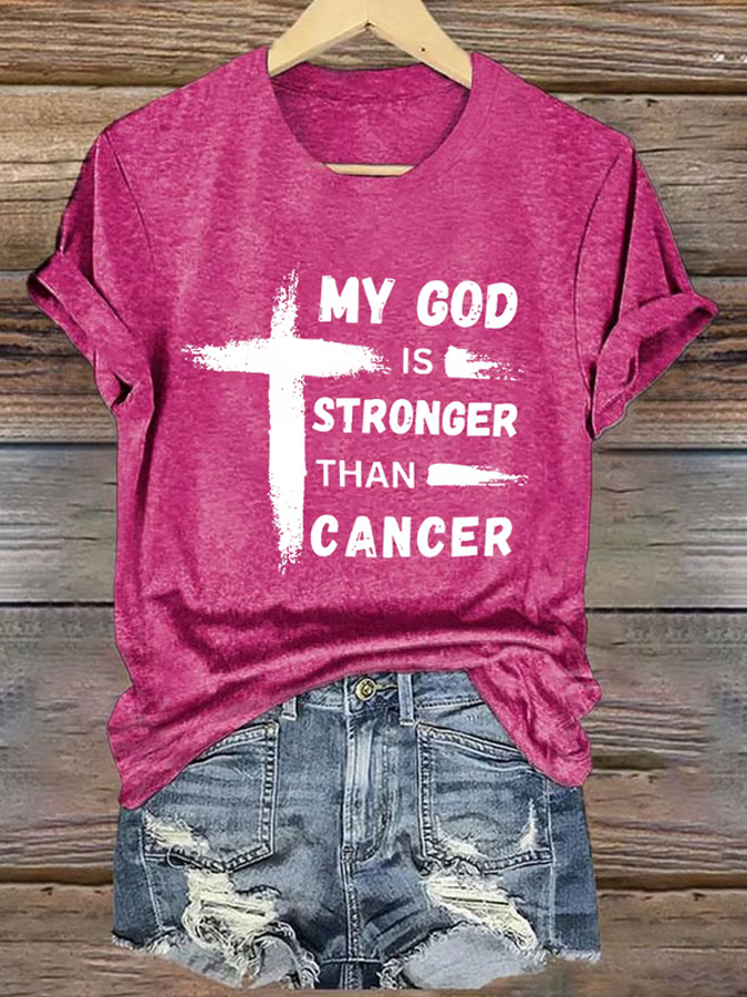 Women'S Vintage Floral Pink Ribbon Print Short-Sleeved T-Shirt