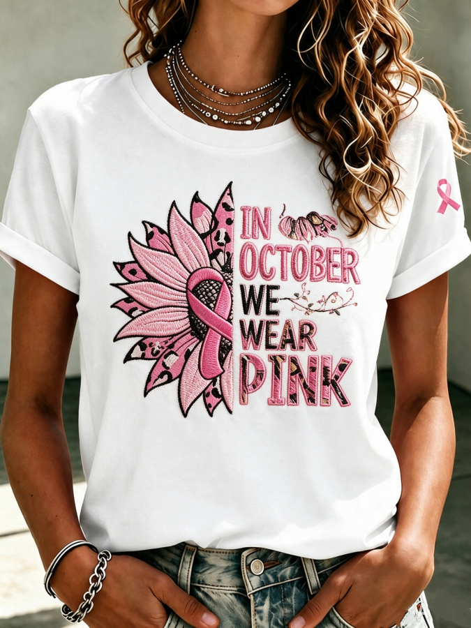 Women'S Breast Cancer Awareness Printed Casual T-Shirt