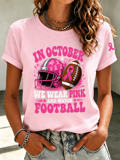 Women'S Pink Art Printed Casual T-Shirt