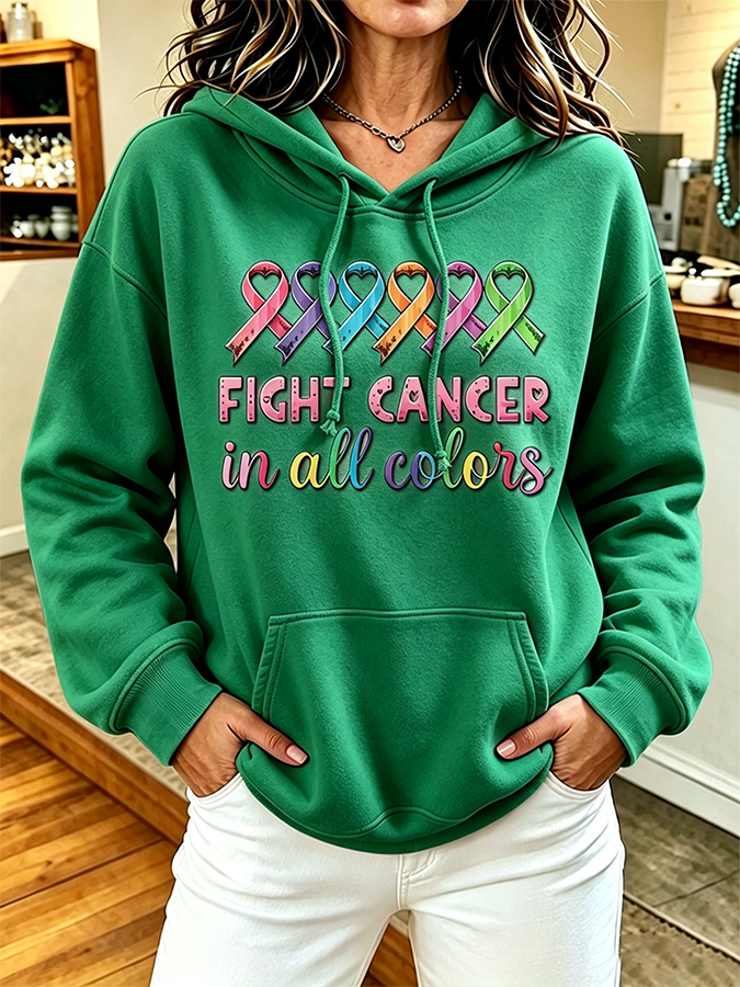Women'S Cancer Awareness Month Casual Hooded Sweatshirt