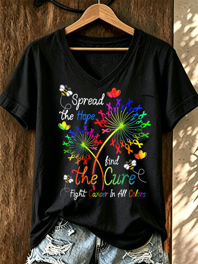 Women's All Cancer Awareness Printed Casual T-shirt