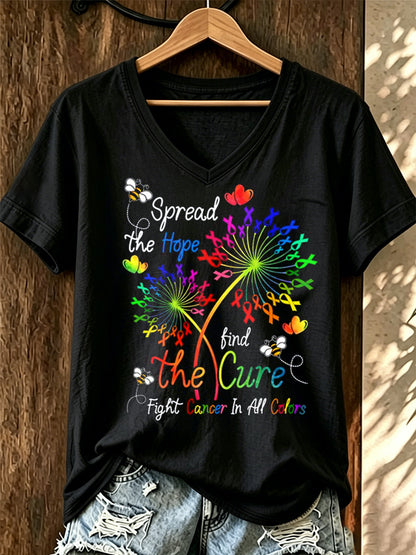 Women's All Cancer Awareness Printed Casual T-shirt