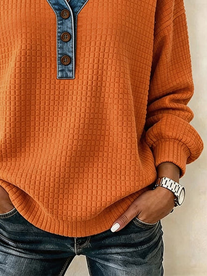 Women's Casual Color-Block Lapel Sweatshirt