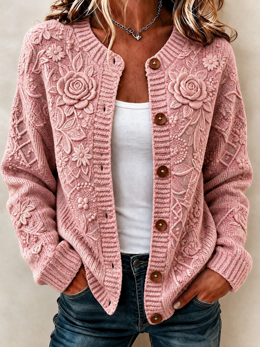 Women'S Floral Printed Knitted Cardigan Top