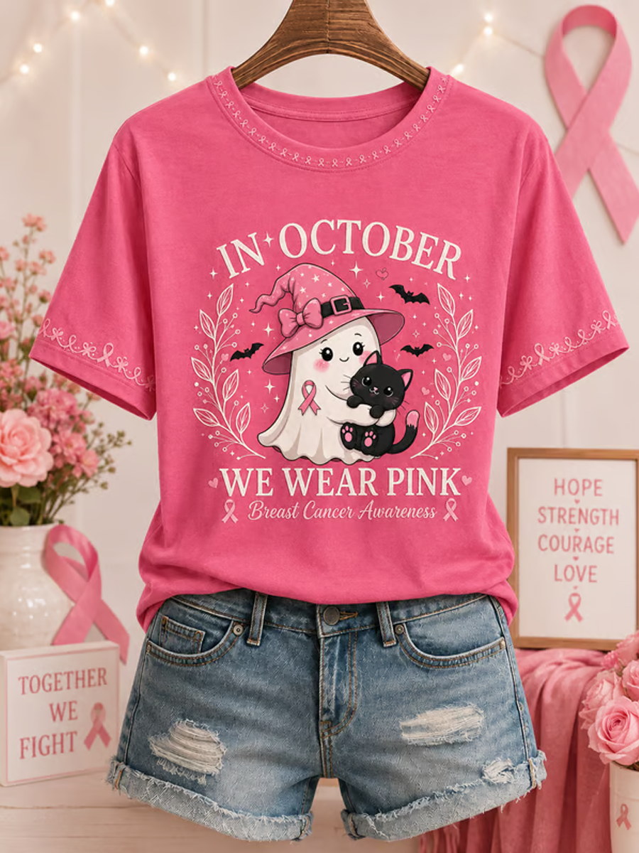 Women'S Pink Art Printed Casual T-Shirt