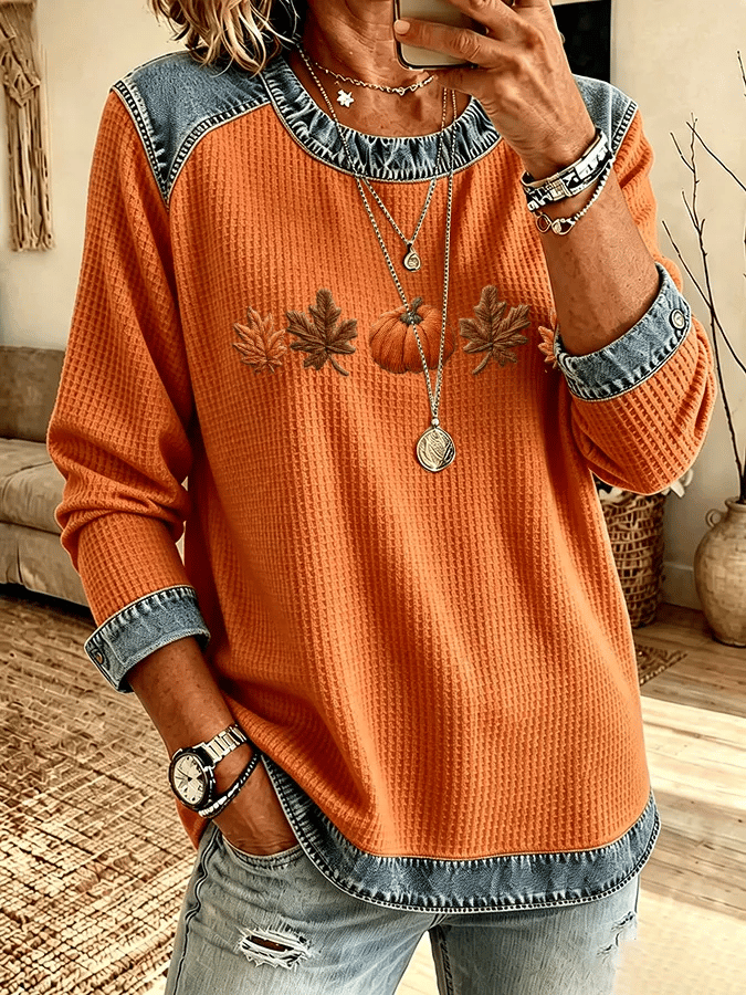 Women'S Casual Pumpkin Print Autumn Top