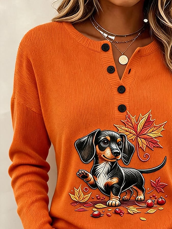 Women's Casual Printed Loose-Fit Henley Shirt