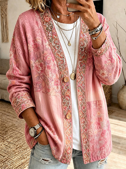 Women'S Casual Patchwork Printed Cardigan Top