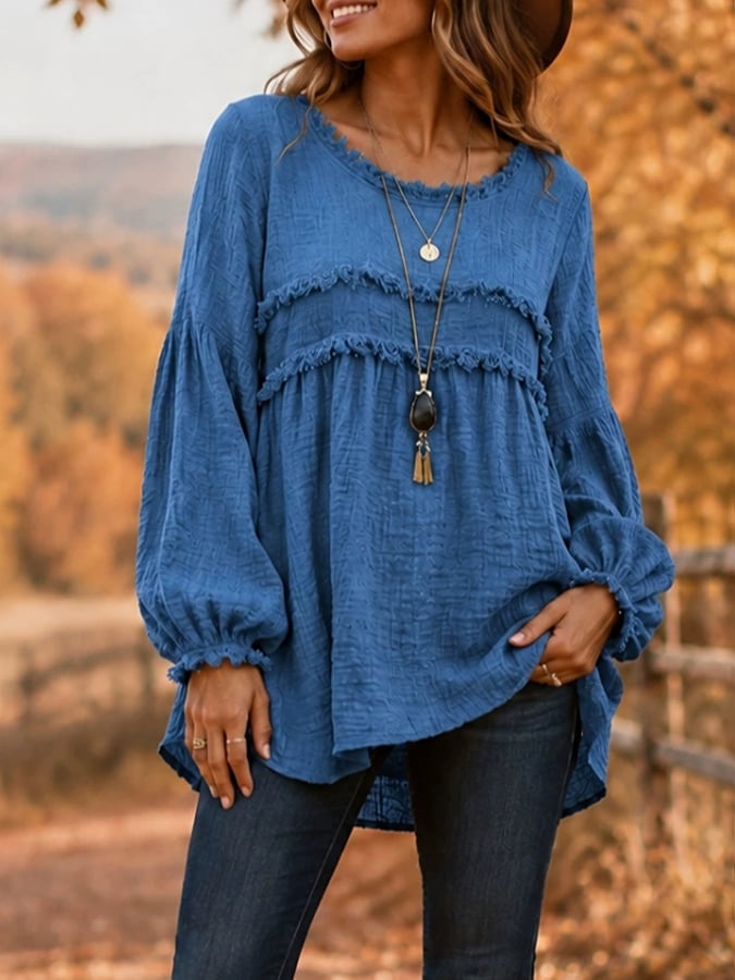 Women'S Casual Patchwork Tassel Lace Shirt