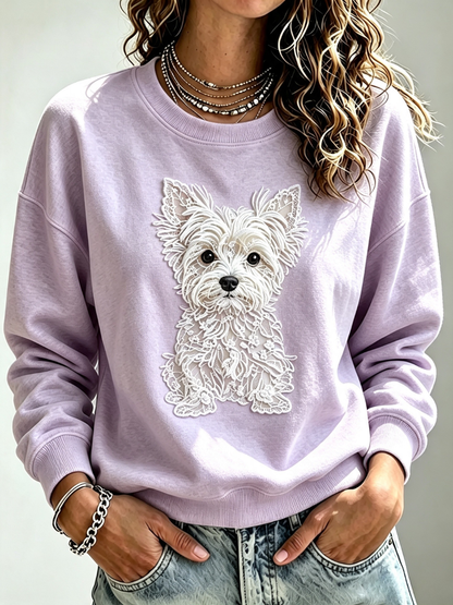 Women'S Embroidered Casual Printed Hoodie With Puppy Embroidery