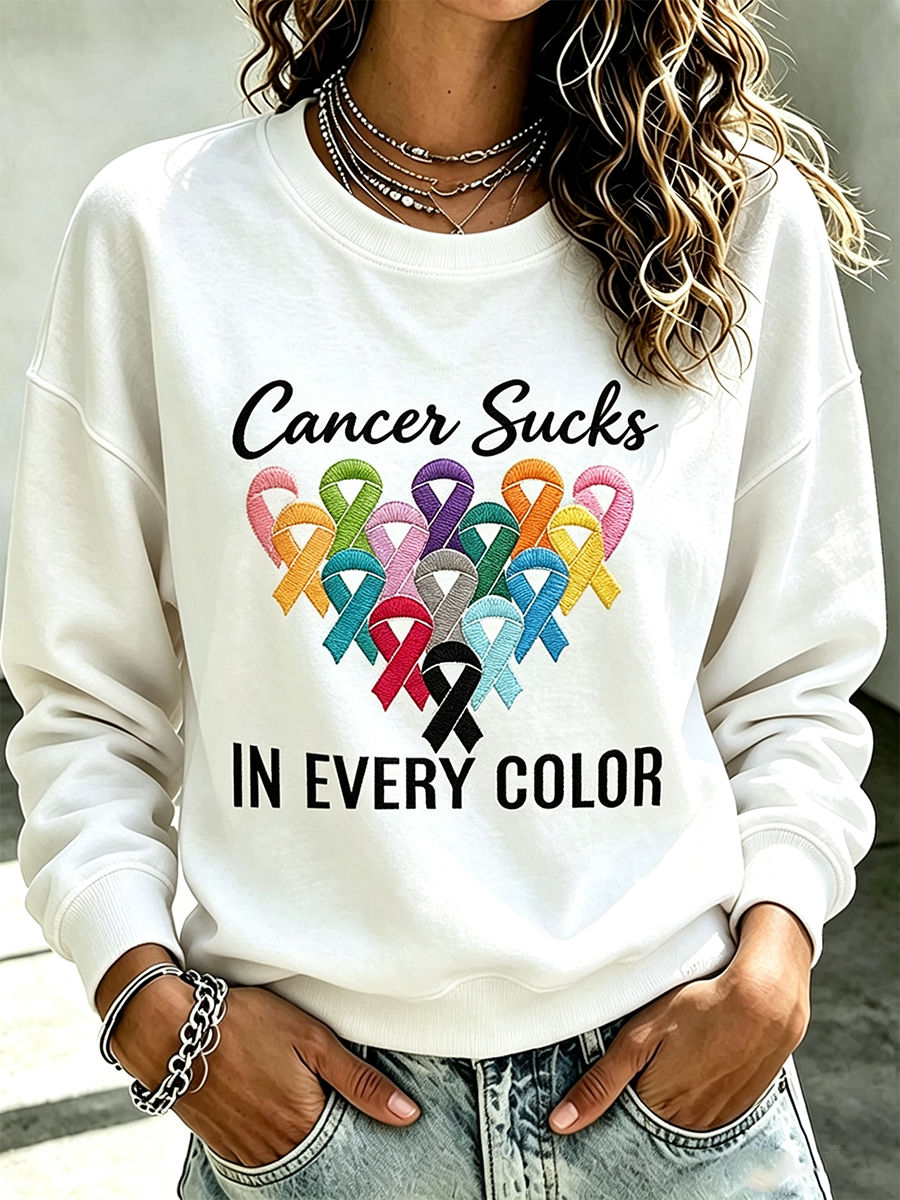 Women'S Casual Cancer Promotion Month Multi Color Round Neck Top