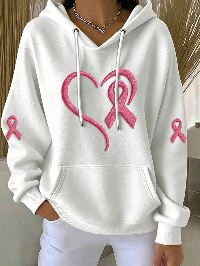 Women'S Casual Pink Love Art Hoodie
