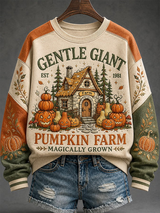 Women's Gentle Giant Pumpkin Farm Magically Grown Print Casual Sweatshirt