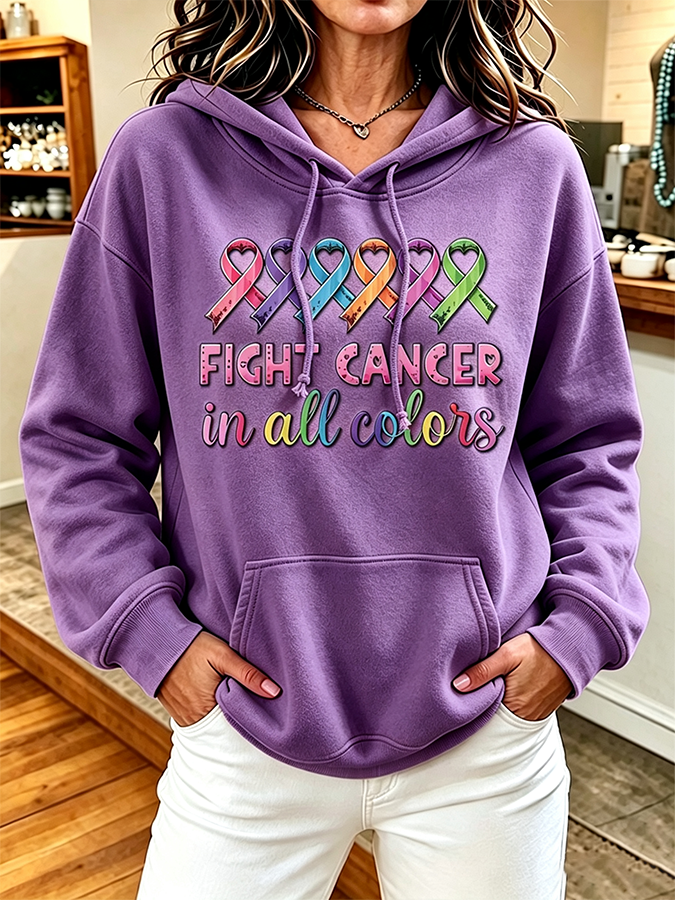 Women'S Cancer Awareness Month Casual Hooded Sweatshirt