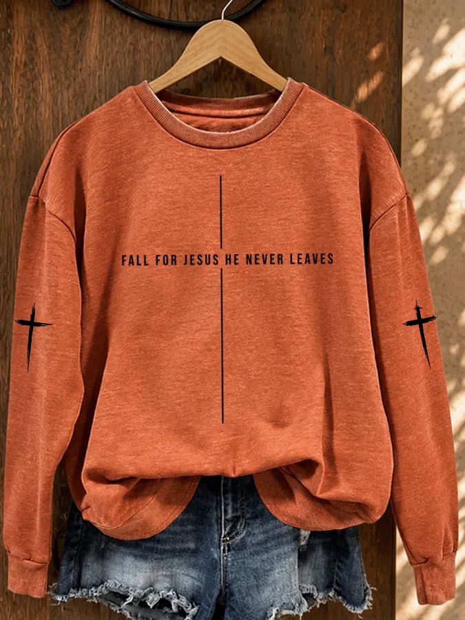 Women's Retro Fall For Jesus He Never Leaves Print Hoodie