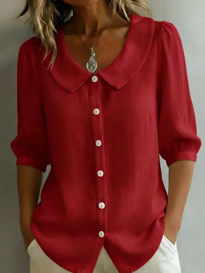 New Arrivals🔥 Women's Retro Peter Pan Collar Striped Cotton Linen Shirt