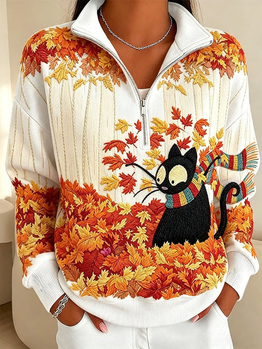 Women's Casual Printed Zipper Collar Long-Sleeve Sweatshirt
