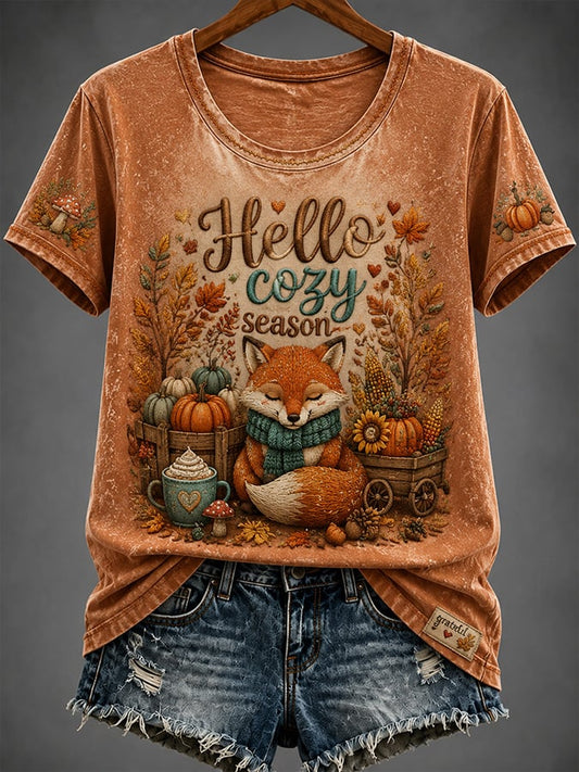 Women's Casual Autumn Printed Short-Sleeve T-Shirt