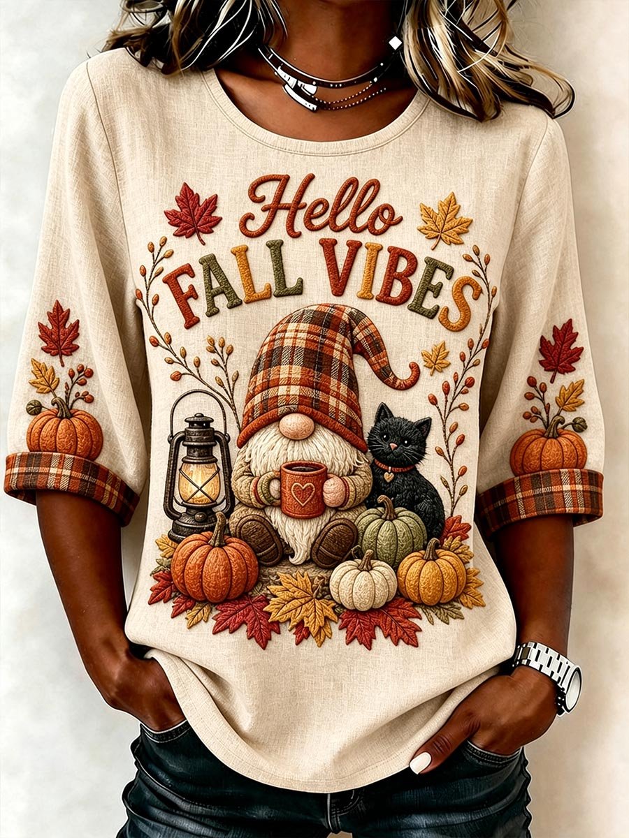Women's Autumn Maple Pumpkin Dwarf Plaid Casual Top