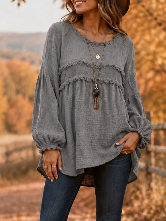 Women'S Casual Patchwork Tassel Lace Shirt
