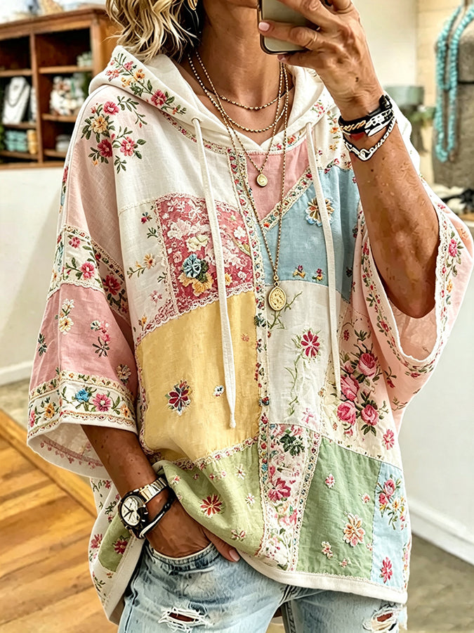 Women'S Vintage Floral Print Hoodie