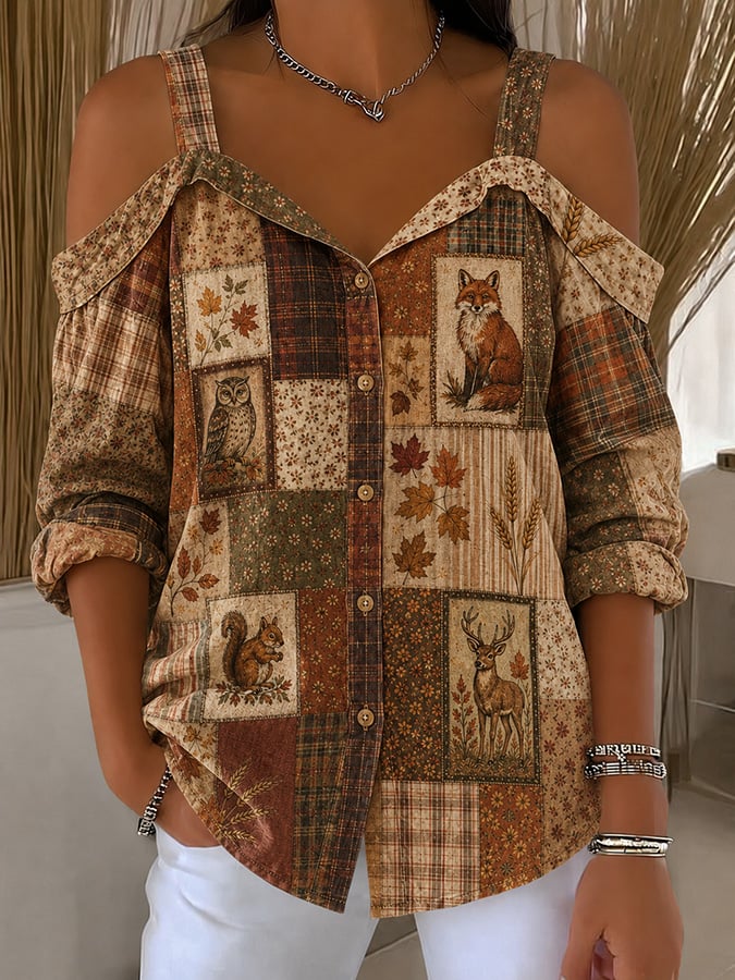 Women's Vintage Autumn Print Top