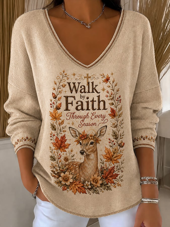 Women's Vintage Autumn "Faith" Print Top
