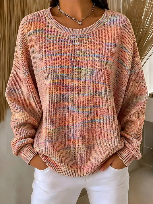 Women's Casual Crew-Neck Printed Waffle-Knit Sweatshirt