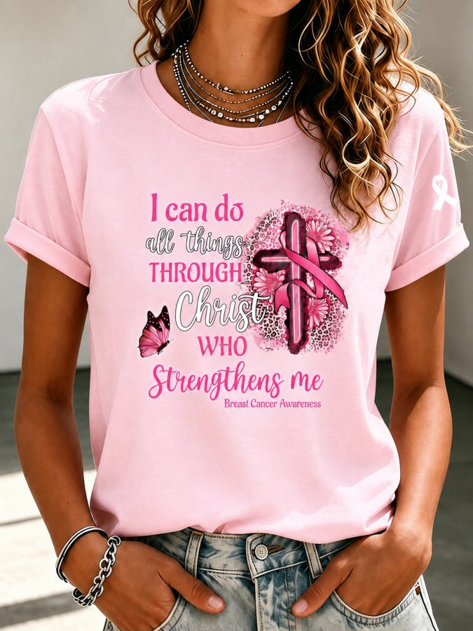 Women'S Pink Art Printed Casual T-Shirt