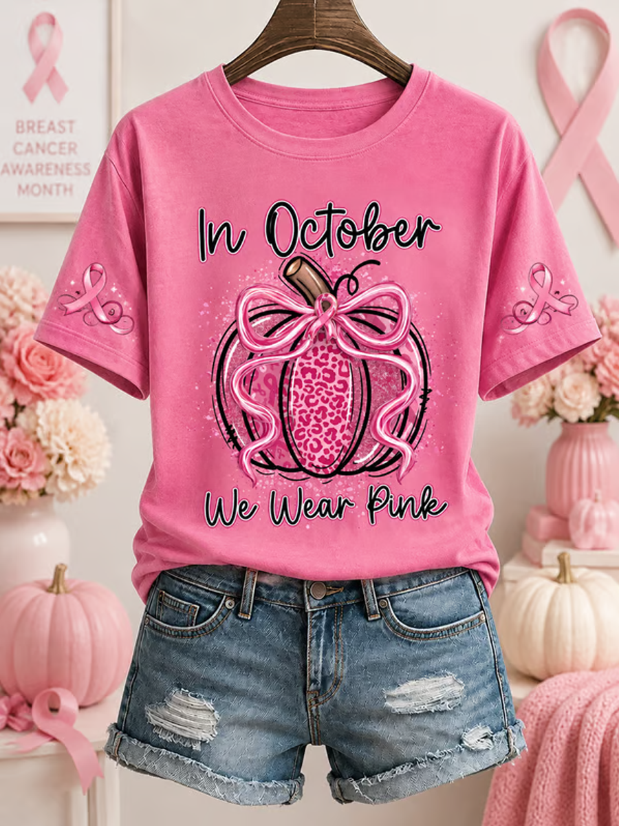 Women'S Pink Art Printed Casual T-Shirt