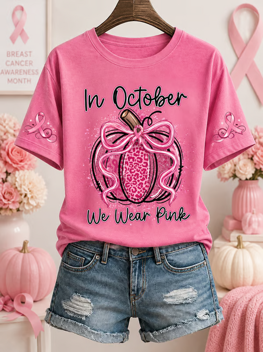Women'S Pink Art Printed Casual T-Shirt