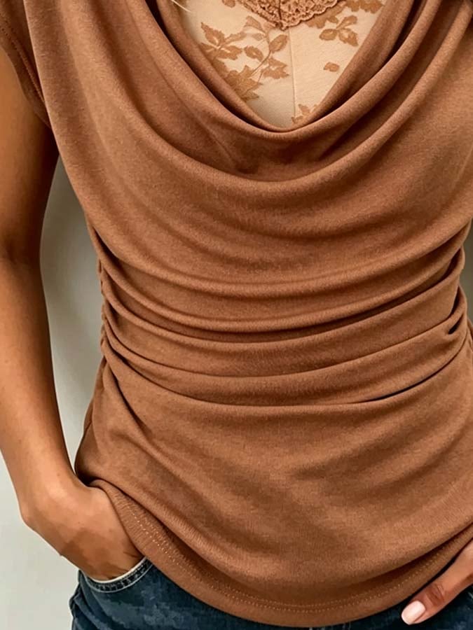 Women'S Lace-Panelled "Faux-Layered" Top