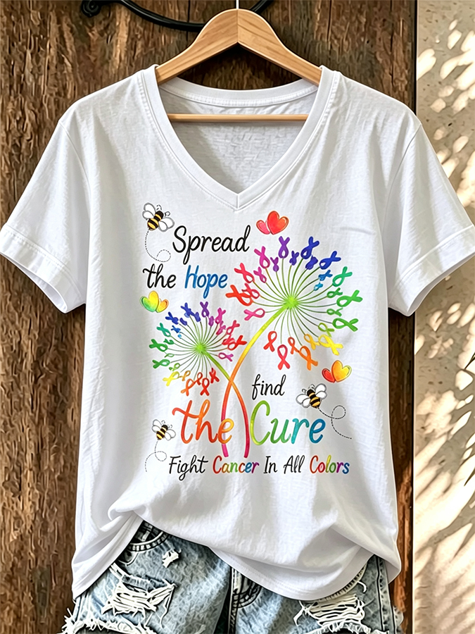 Women's All Cancer Awareness Printed Casual T-shirt