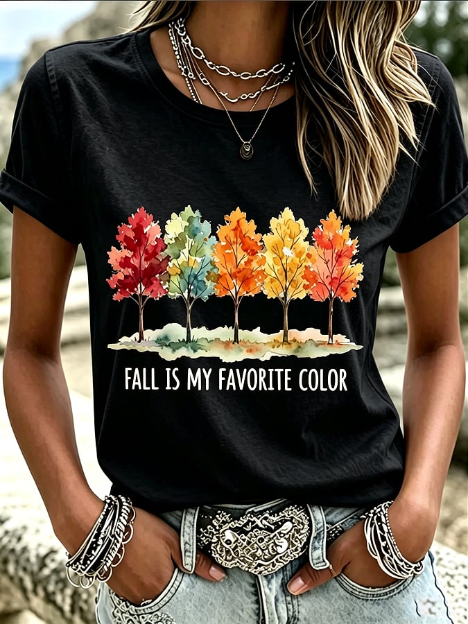 Women's Casual Fall Is My Favorite Color Print Short-Sleeve T-Shirt