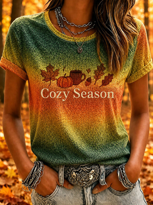 Women's Warm Seasonal Printed Crew Neck Top