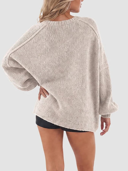 Women's Casual Solid-Color Loose-Fit Knit Cardigan